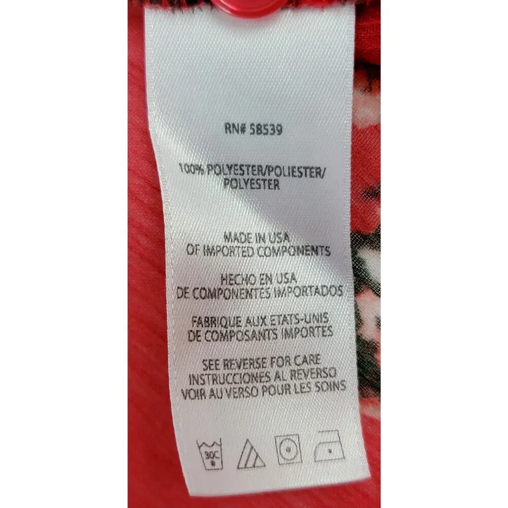 Kut from the Kloth Red Floral Faux Wrap Blouse Sheer Small